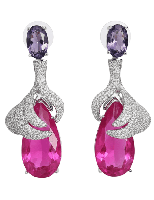 Fleur de Camélia Monica Statement Earrings in Pink and Purple.