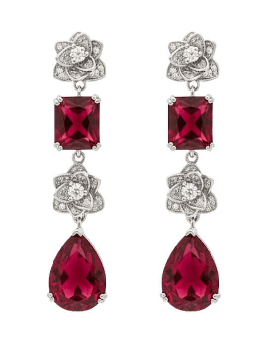 Fleur de Camélia Tati Dangle Earrings in Red and Silver.