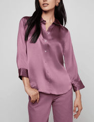 Front view of L’AGENCE Dani Three Quarter Sleeve Blouse in Dusty Orchid