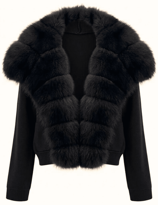 PRE-ORDER-Steven Dann Bonnie Fox Collar Cardigan in All Black