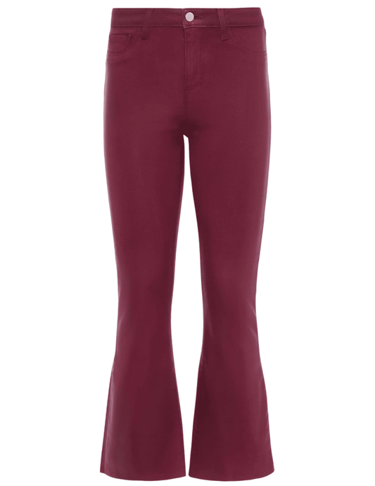 L’AGENCE Kendra High Rise Cropped Coated Jeans in Dark Port – Maroon Flared Denim Pants