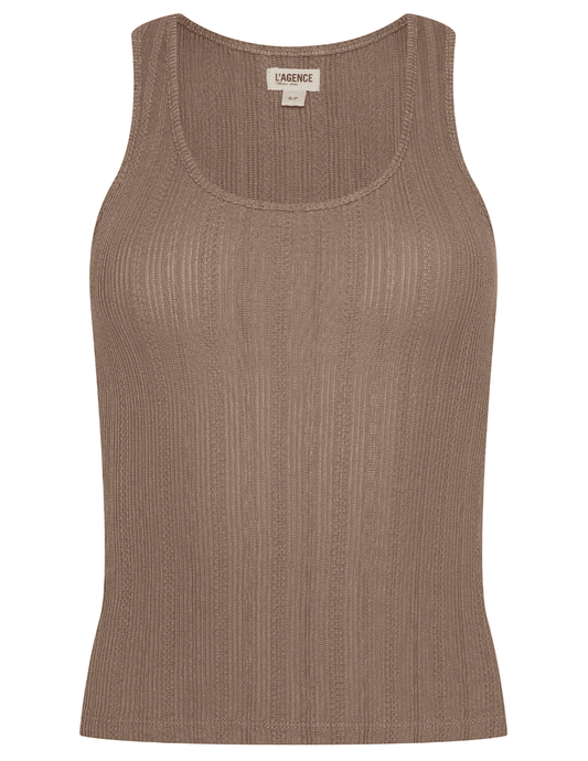 L'AGENCE Adira Pointelle Scoop Neck Tank in Portabella