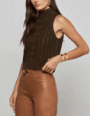 Side view of L'AGENCE Bellini Cable Turtleneck Tank in Dark Brown