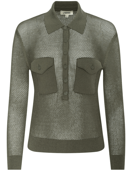 L'AGENCE Carine Pointelle Sweater in Smokey Olive