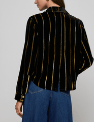 back view L'AGENCE Cosette Cropped High Low Blouse in Black Gold Stripe