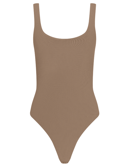 L’AGENCE Kalea scoop neck mesh bodysuit in dark macchiato brown