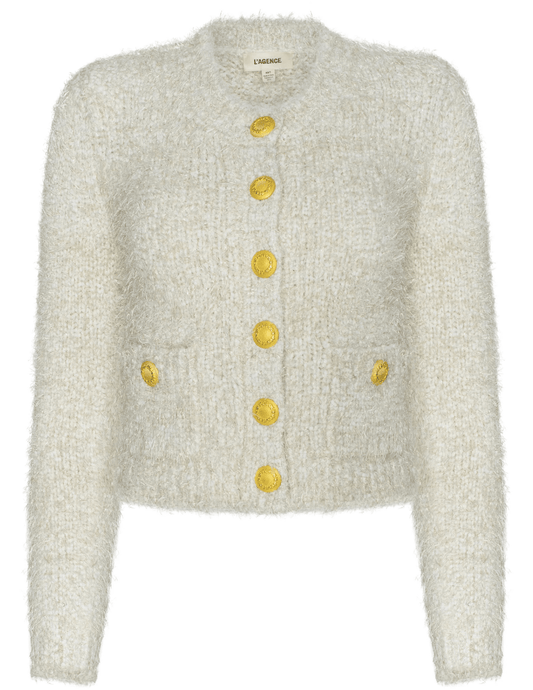 L'AGENCE L'Agence Una Knit Metallic Cardigan in Ivory Gold Multi