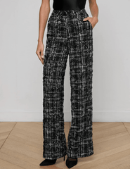 L'AGENCE Livvy Sequin Tweed Straight Leg Trouser in Black Ivory Tweed