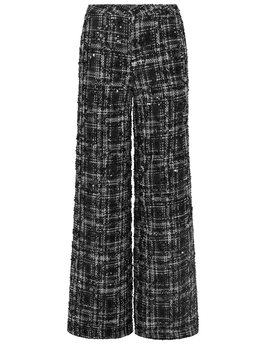 L'AGENCE Livvy Sequin Tweed Straight Leg Trouser in Black Ivory Tweed