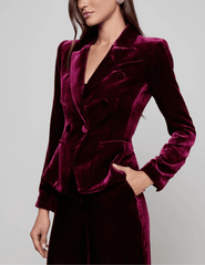 L’AGENCE Marie Velvet Double Breasted Blazer in Dark Port burgundy