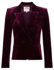 L’AGENCE Marie Velvet Double Breasted Blazer in Dark Port burgundy