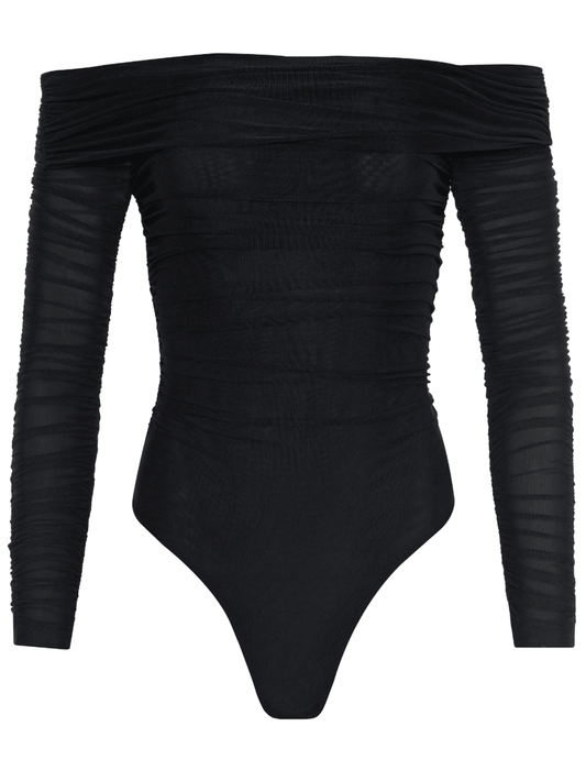 L'AGENCE Poppie Off Shoulder Bodysuit in Black