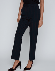 Side view of L’AGENCE Rebel Trouser – Midnight Burgundy Pinstripe