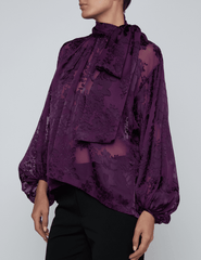 Side view of L'AGENCE Rhett Oversized Blouse in Medium Violet