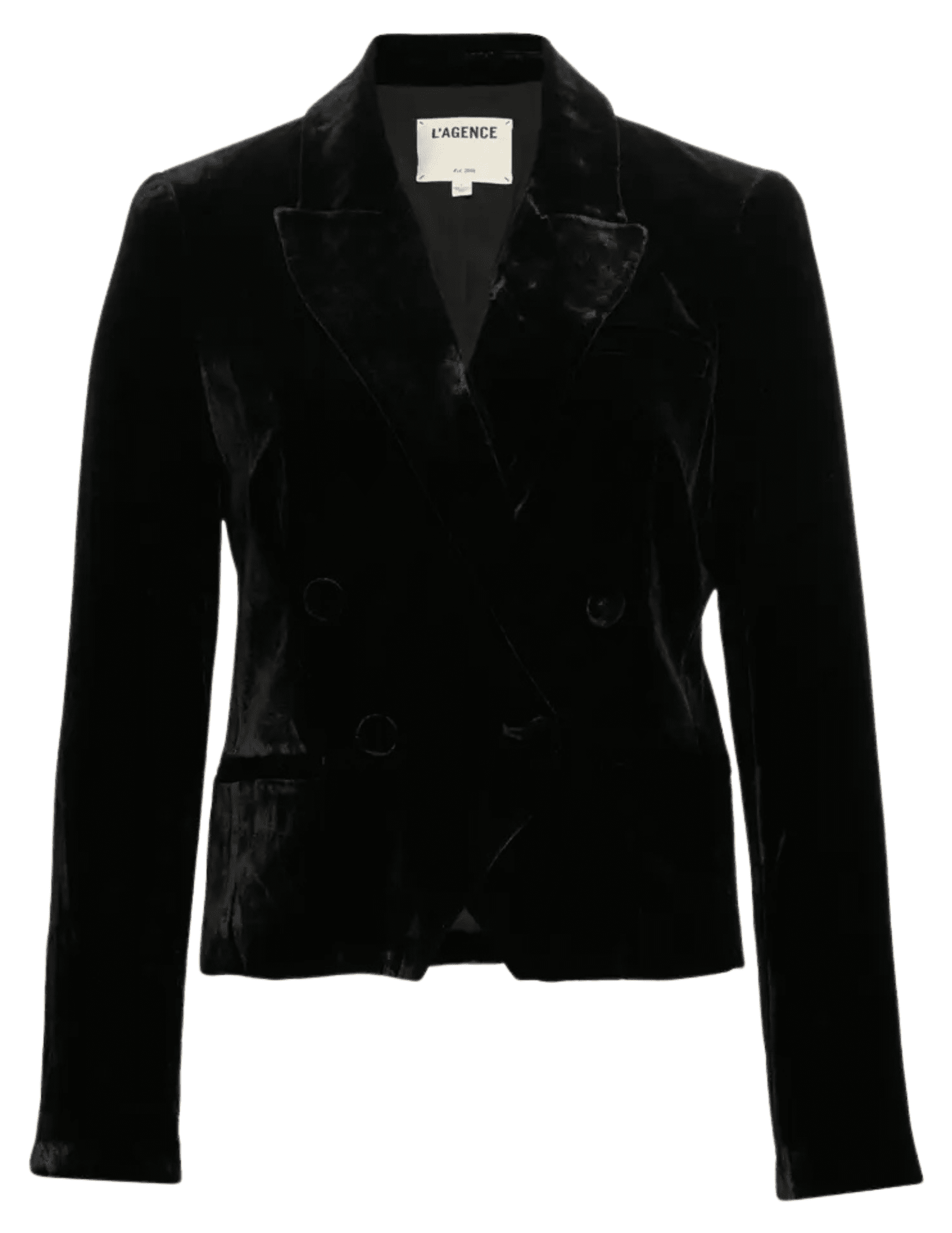 L'AGENCE Rory Double Breasted Blazer in Black Velvet