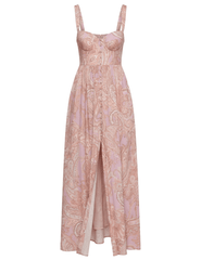 L'AGENCE Rosette Bustier Maxi Dress in Mauve Multi Paisley