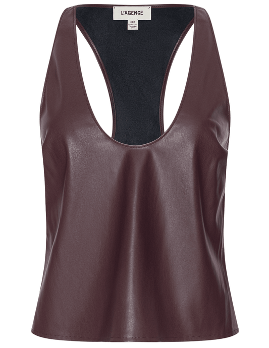 L'AGENCE Tullia Vegan Leather Tank in Deep Mahogany