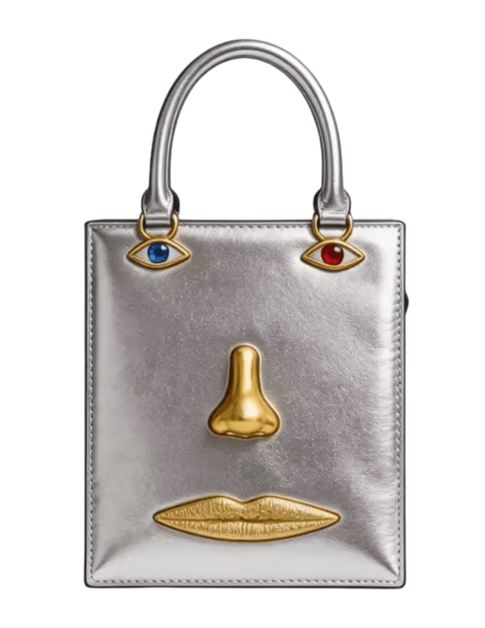 MAISON VERROU Celeste Face Leather Handbag in Silver