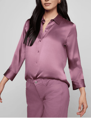 Side view of L’AGENCE Dani Three Quarter Sleeve Blouse in Dusty Orchid