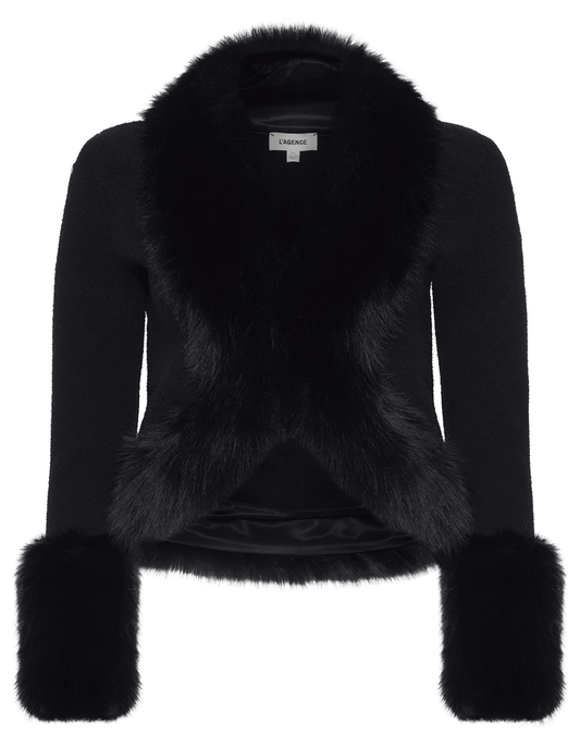 L'AGENCE Irma Fur Trim Cardigan in Black | Steven Dann