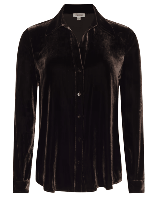 L'AGENCE Argo Velvet Blouse in Dark Java
