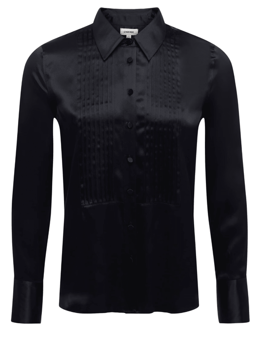 L'AGENCE Divya Pintuck Blouse in Black