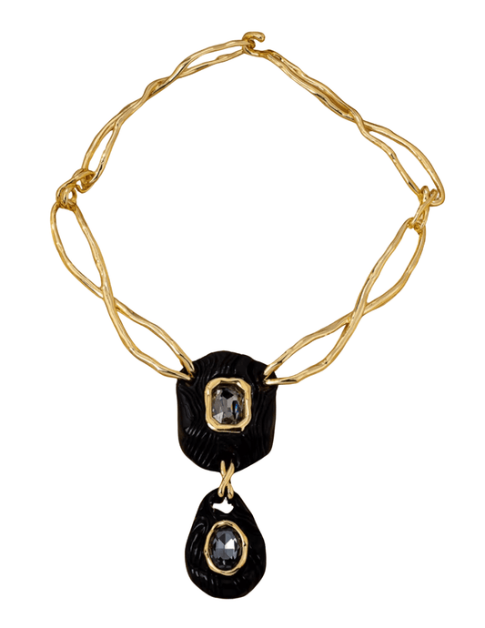 Austin Blaze Alexi statement necklace in gold and black with rhinestone pendant accents
