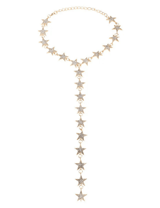 Austin Blaze Aurora Choker Lariat Necklace in gold with star rhinestone details