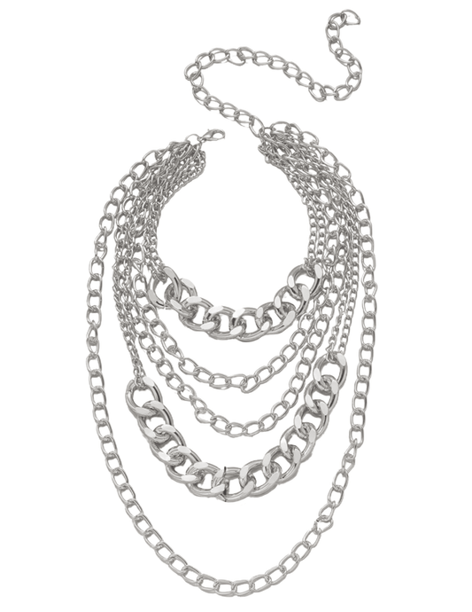 Austin Blaze Carly silver layered chain necklace with assorted link sizes