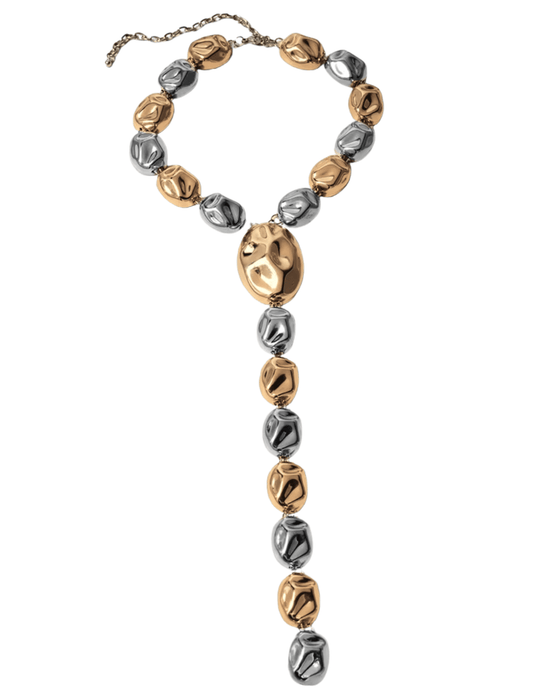 “Austin Blaze Gia Geometric Statement Necklace in Gold and Silver – Front View”
