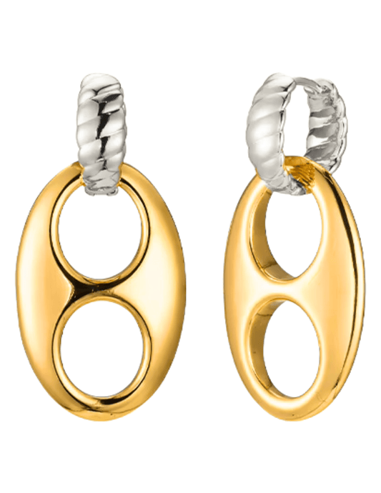 Austin Blaze Ginny two-tone drop earrings with silver huggie and gold sculptural detail