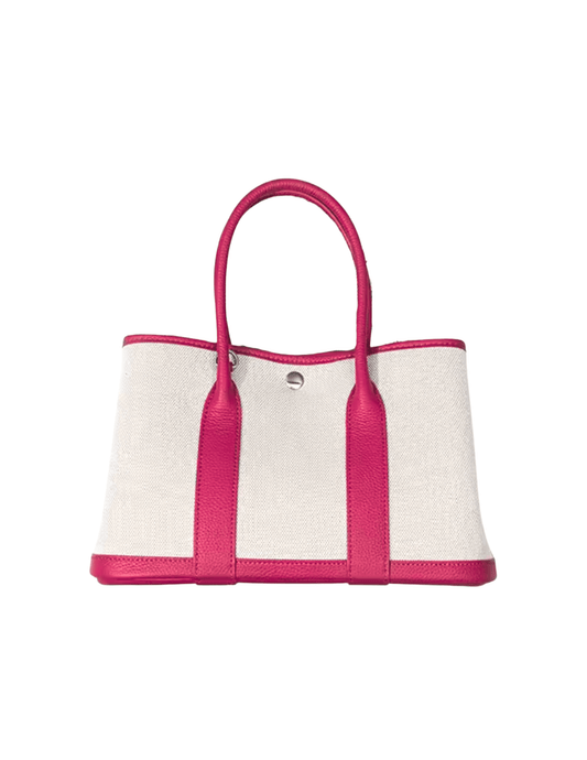 Austin Blaze Magnolia 25 canvas leather tote in ecru and fuchsia