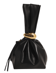 Austin Blaze Mia Bucket Wristlet in Black – vegan leather pouch bag with gold hardware and tassel zip