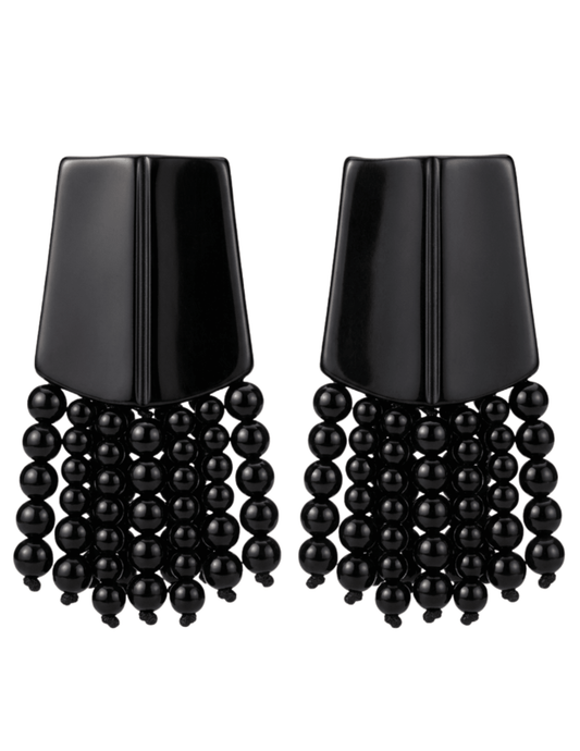 Austin Blaze Onion Shield Tassel Earrings Black