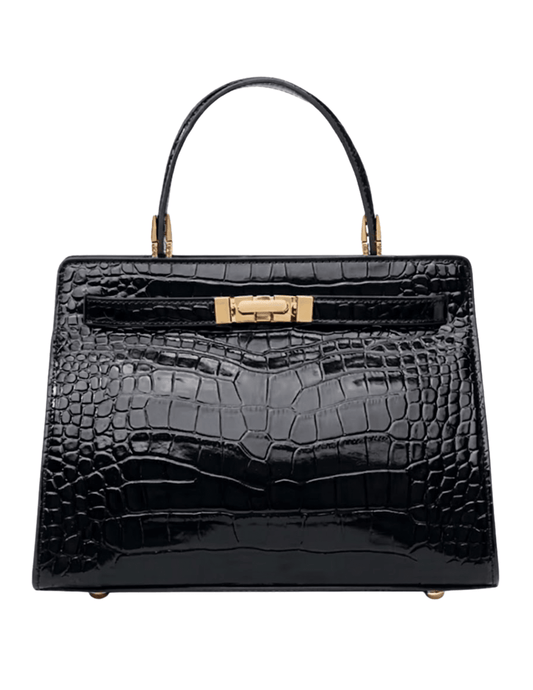 Austin Blaze Reagan Leather Top Handle Bag in Black Croc