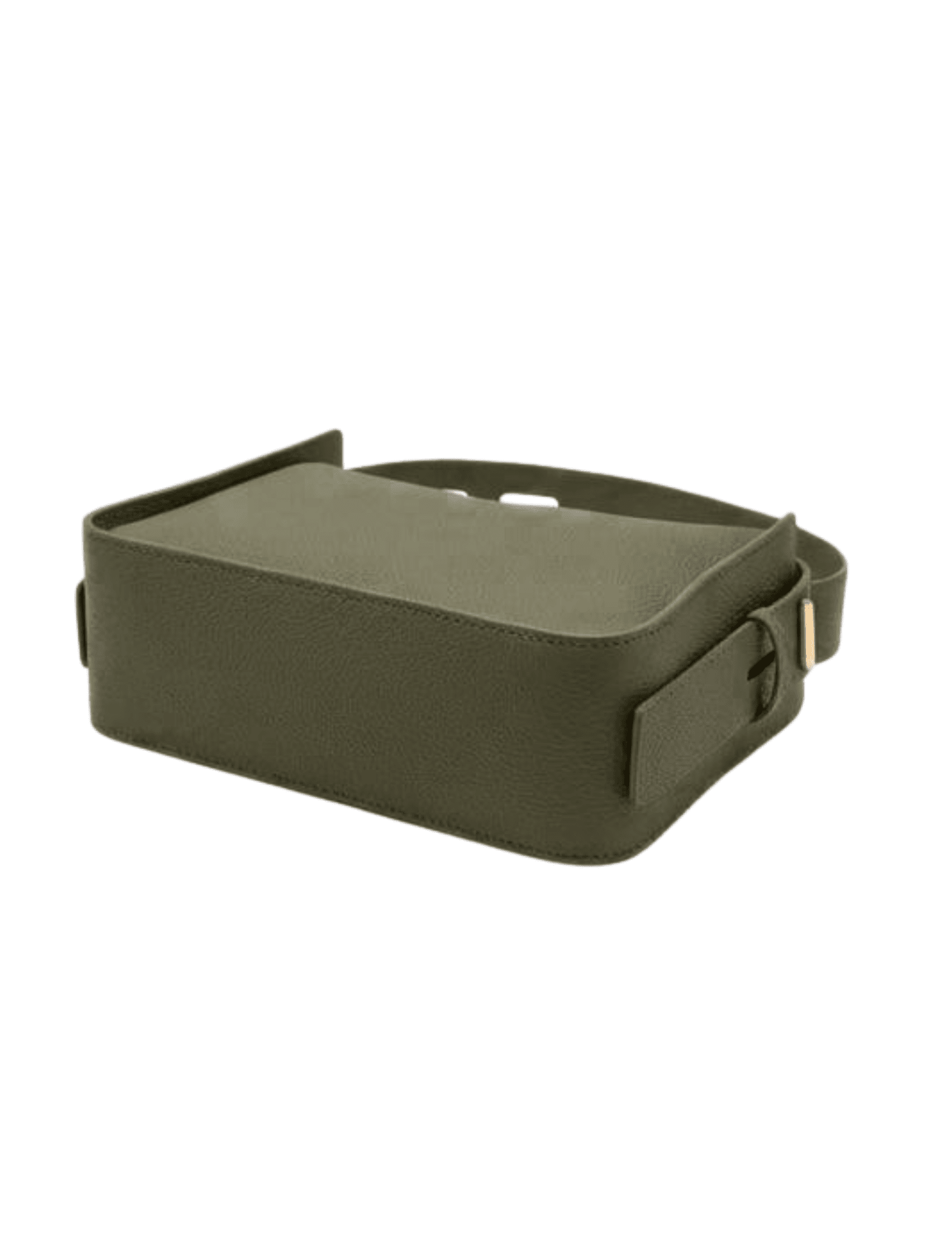 Olive genuine leather handbag with structured rectangular silhouette bottom