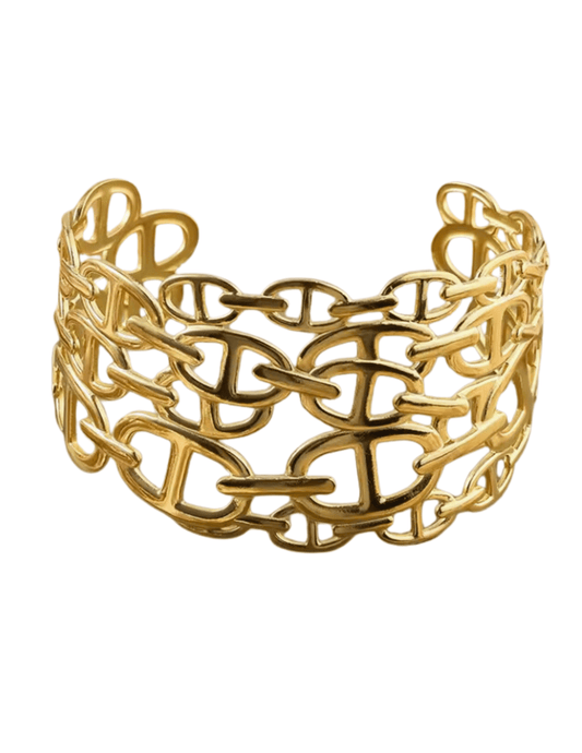 Austin Blaze wide link cuff bracelet in gold with oversized chain link design