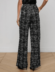 L'AGENCE Livvy Sequin Tweed Straight Leg Trouser in Black Ivory Tweed