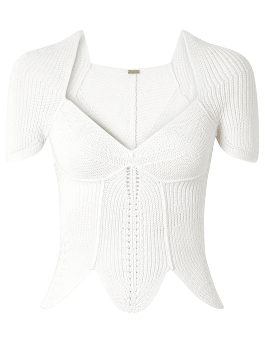 Cult Gaia Eliza knit top in off white with sculptural petal panels