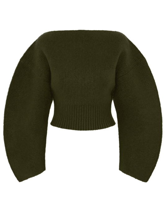 Cult Gaia Ella Rounded Sleeve Sweater in Deep Rosemary front view