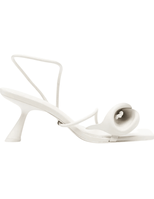 Cult Gaia Ria Sandal in Antique White with sculptural comma heel side view