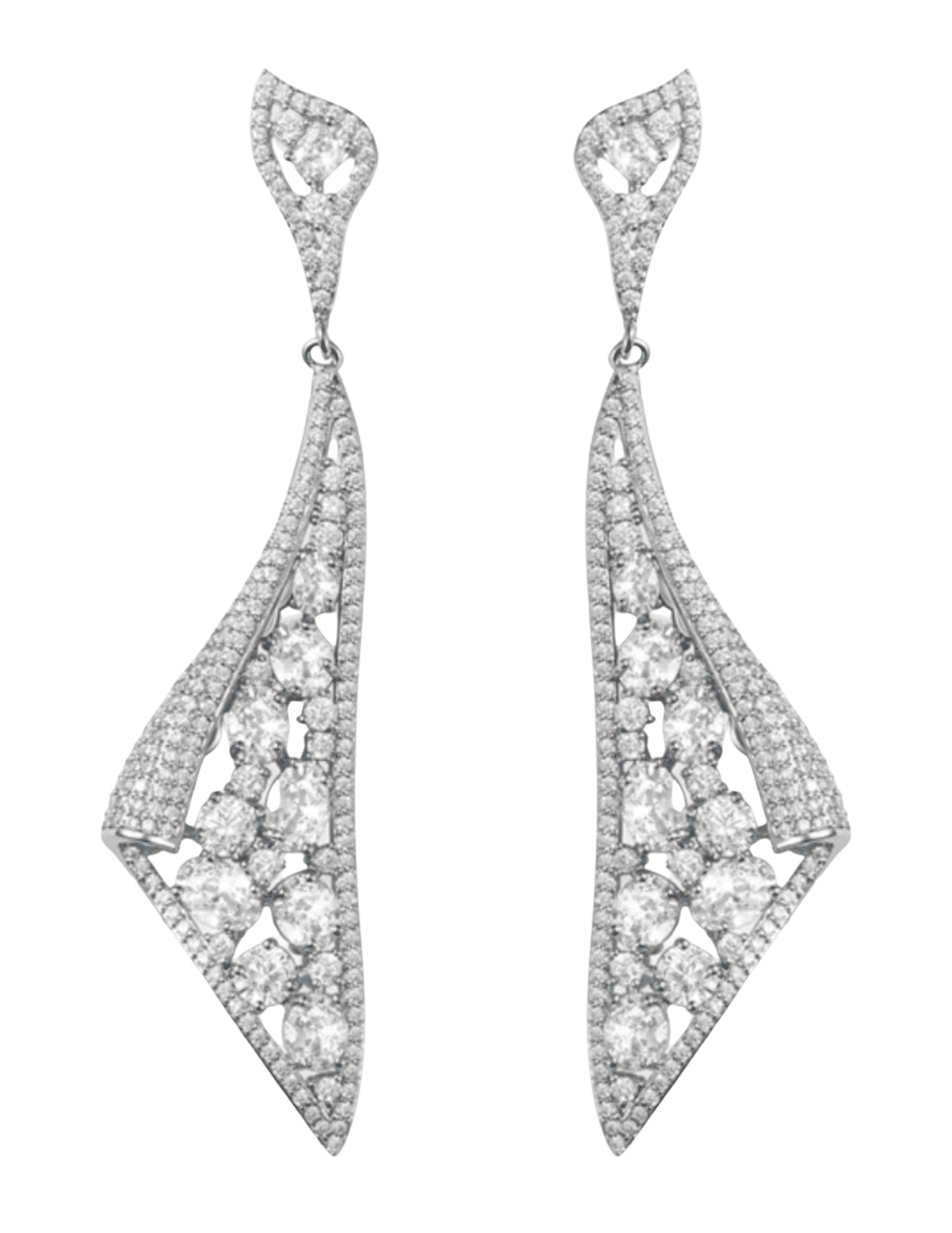 Fleur de Camélia Amelia Ribbon Earrings in silver with cubic zirconia rhinestones