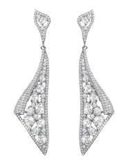 Fleur de Camélia Amelia Ribbon Earrings in silver with cubic zirconia rhinestones