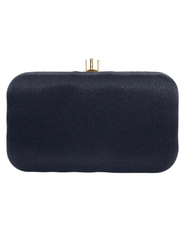 Black satin clutch with gold embroidery and pearl embellishments-back view