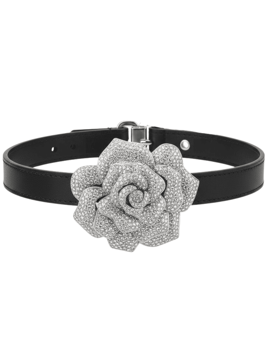 Fleur de Camélia Cindy crystal choker necklace in black and silver