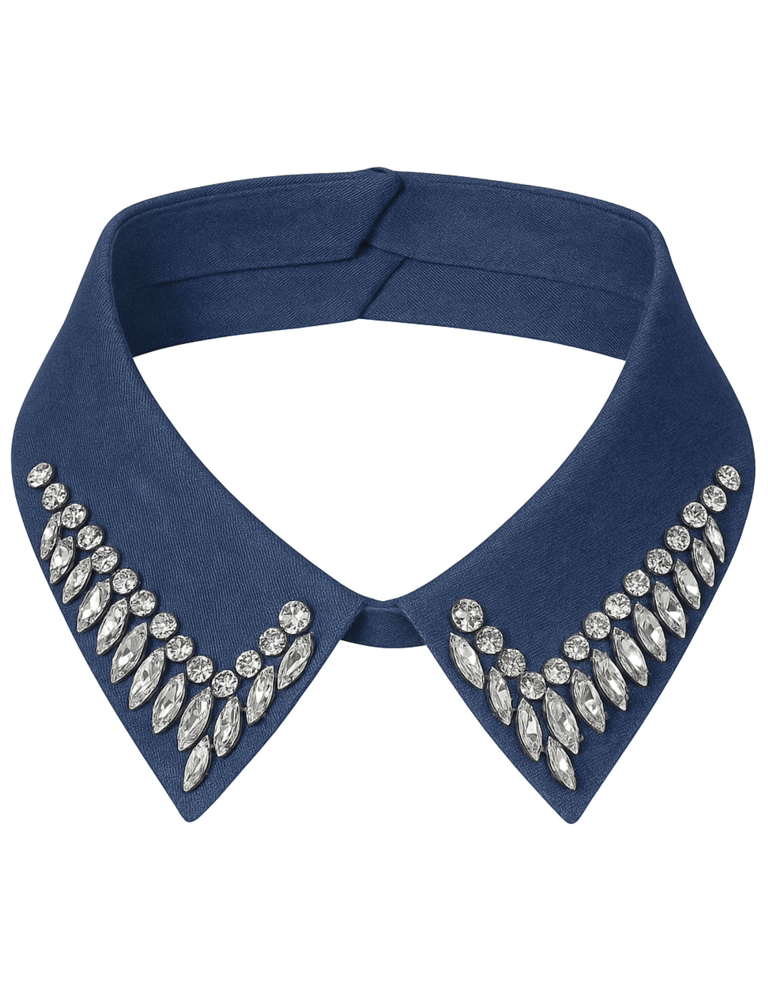 Fleur de Camélia embellished false collar in denim with rhinestone details
