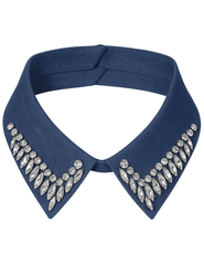 Fleur de Camélia embellished false collar in denim with rhinestone details