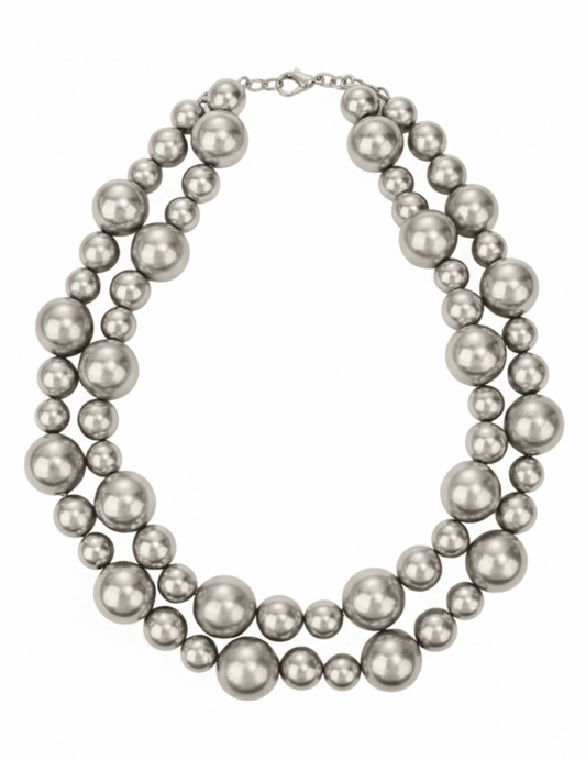 Fleur de Camélia Jasper large bead silver necklace