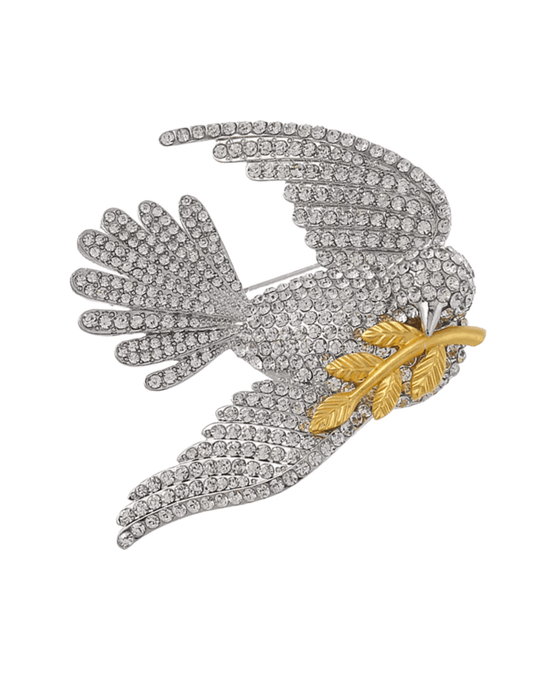 Fleur de Camélia Mira Rhinestone Dove Brooch in Silver