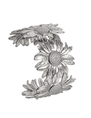 Side view of Fleur de Camélia sunflower bracelet with detailed silver petals
